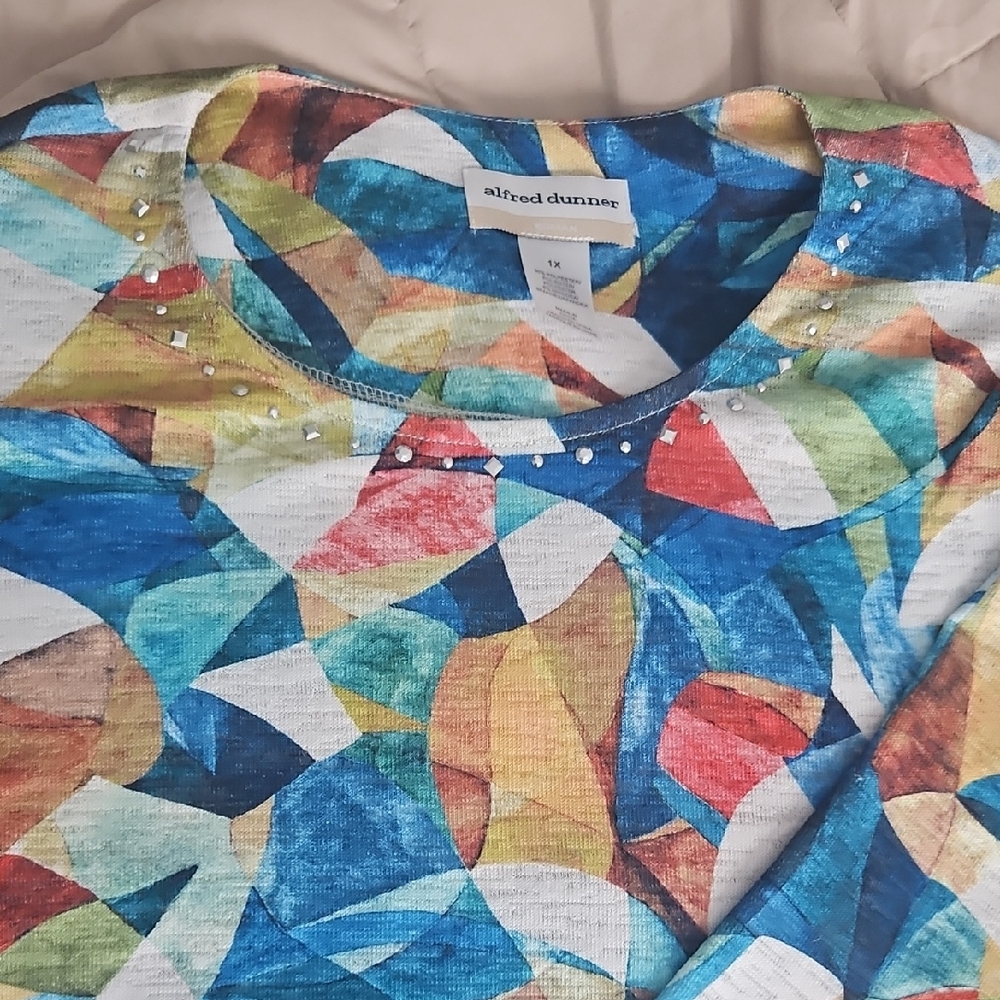 Alfred Dunner Women's Multicolor Geometric Long Sleeve Top